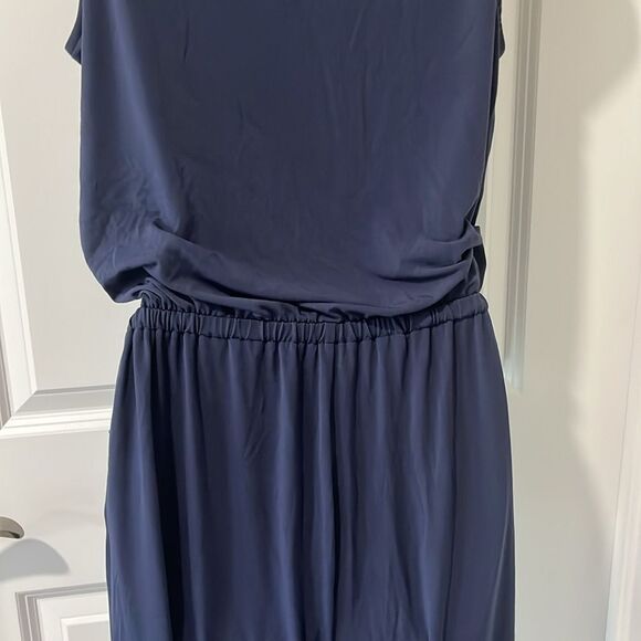 Boston Proper Navy Sleeveless Jumpsuit Elastic Drawstring Waist V Neck Zip - Picture 7 of 9